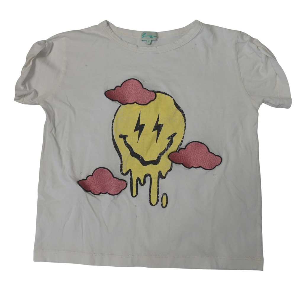 Y2K Cropped Baby Tee Graphic XS Melting‎ Smiley Face Cloud Trippy Grunge Indie